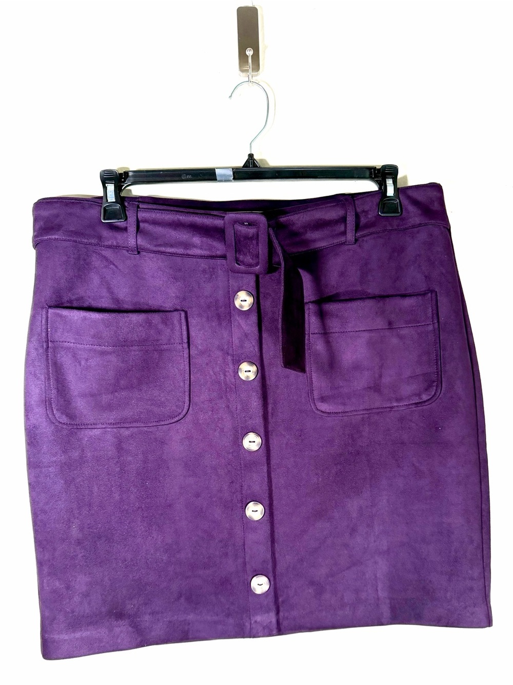 NYC Deep Purple Suede Button-Front Mini Skirt with Belt